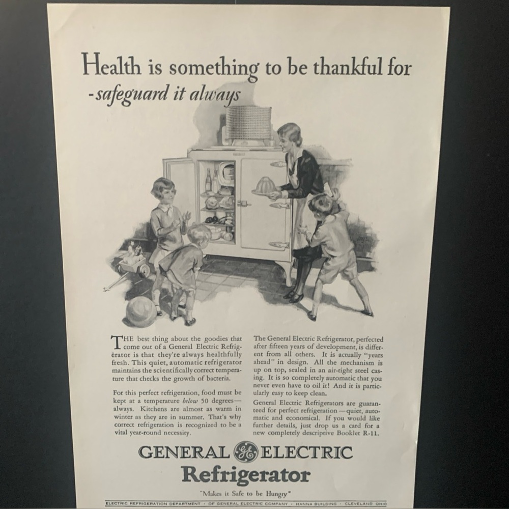 Vintage 1928 General Electric Refrigerator Health Ad Advertisement